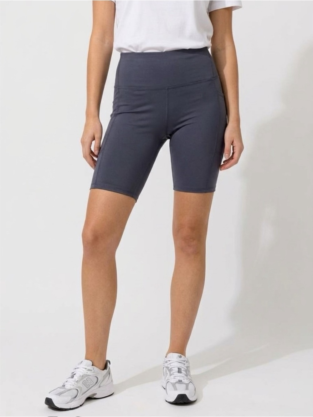 High Rise 8" Biker Shorts Pockets Slate  Dark Grey LG